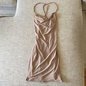 🪞 NEW windsor classic front cowl neck strappy champagne gold sheen nude dress